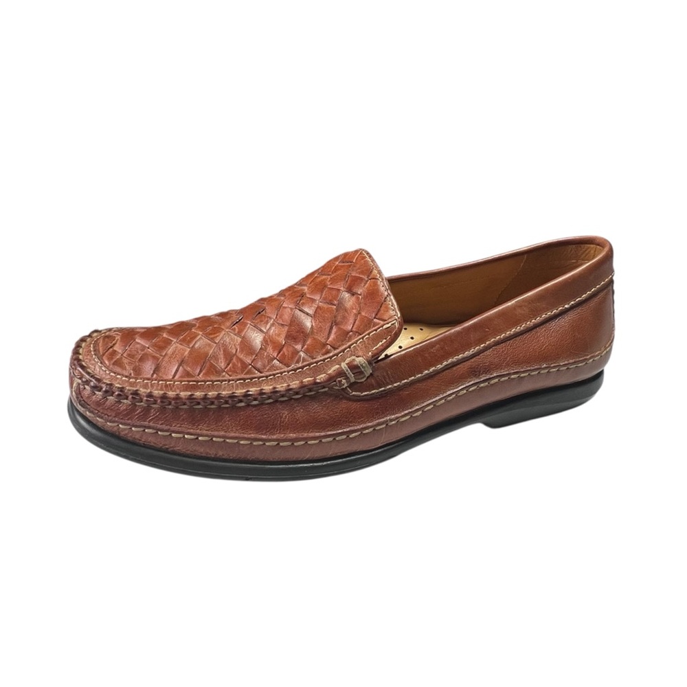 Johnston & Murphy Mens Sheepskin Woven Loafers 10 M Brown Brazil Made Y2K Preppy